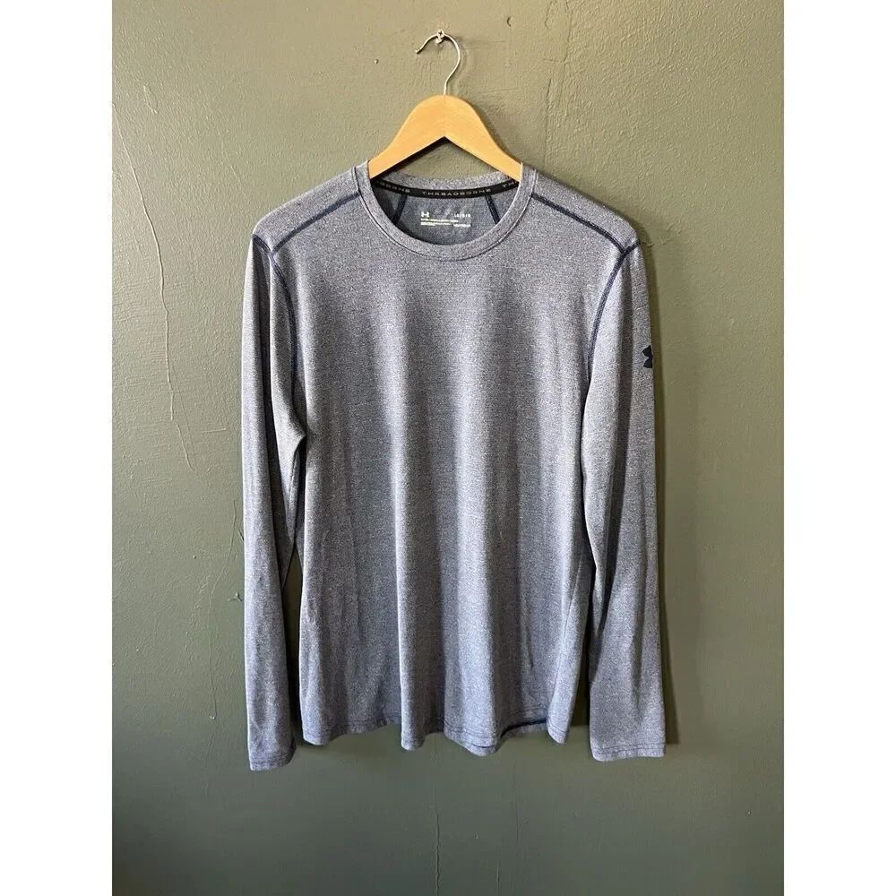 Under Armour Mens Blue Long Sleeve Threadborne Athletic Shirt Size Large
